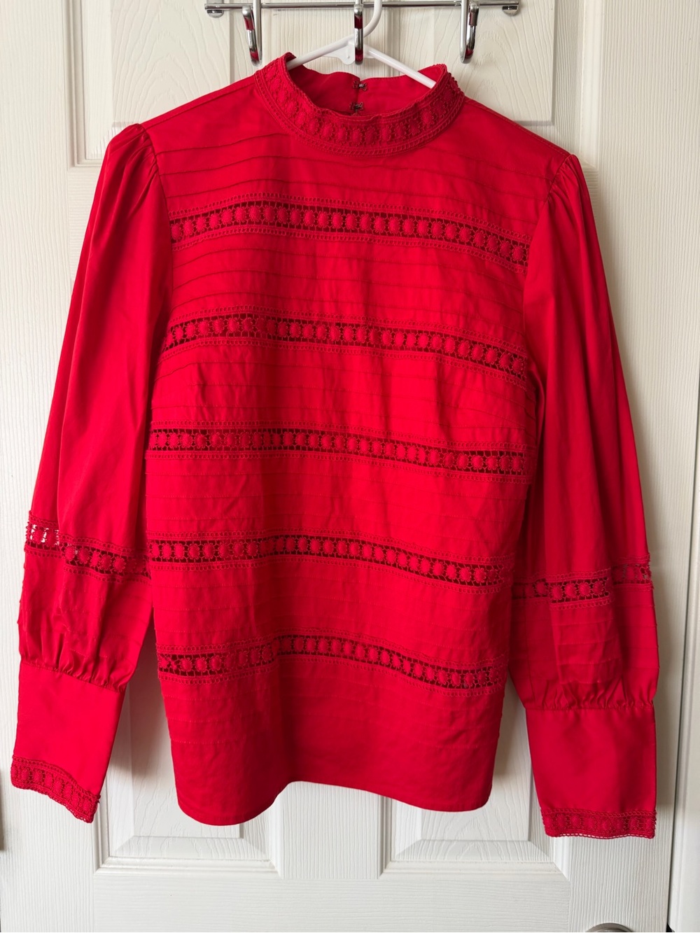 Halogen Red Lace-Panel High Neck Blouse